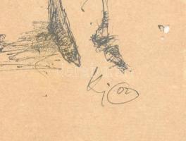 Ki vagy Kj 02 jelzéssel: Alakok. Tus, papír, lap széle kissé sérült. Plexiüvegezett keretben, 25×20 ...