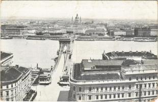 1910 Budapest, Lánchíd budai hídfője. X. Kereskedelmi Oktatásügyi Nemzetközi Kongresszus és VII. Nemzetközi Közgazdasági Tanfolyam a hátoldalon (EM)