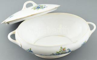 Epiag cseh ovális levesestál, matricás porcelán, jelzett, kopott, csorba, 36x24x17cm
