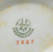 Schlagenwald cseh porcelán szószos aljával, colbalt-arany díszítéssel, kopott, apró csorba m: 9,5cm,...