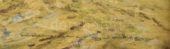 Németh György (1888-1962): Téli erdő őzekkel. Olaj, falemez, jelzett. Dekoratív üvegezett fa keretbe...