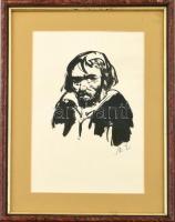 Szász Endre (1926-2003) Illusztráció (férfi portré). Tus, papír. Jelzett. Üvegezett keretben. 17x26 cm