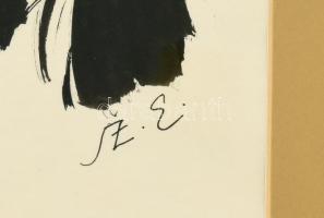 Szász Endre (1926-2003) Illusztráció (férfi portré). Tus, papír. Jelzett. Üvegezett keretben. 17x26 ...
