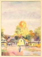 Olvashatatlan jelzéssel: Őszi falu. Akvarell, papír, ceruza. Jelzett. paszpartuban, kopott 30,5x22 cm