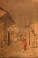 Koszkol Jenő (1868-1935): Tuniszi részlet. Akvarell, karton, 45x31cm, Jelzett: Koszkol Jenő Tunis. Korabeli szecessziós keretben. Kopott, sérült.
