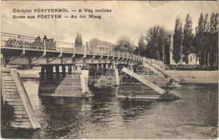 1911 Pöstyén, Piestany; Vág melléke, híd / Váh rivger bridge (szakadás / tear)