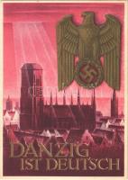 Danzig ist Deutsch! / Gdansk is German! WWII NSDAP German Nazi Party propaganda art postcard, swastika. 6+4 Ga. s: Gottfried Klein