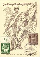 1941 Tag der Briefmarke Im Kampf um die Freiheit! / WWII Day of the German Stamp, NSDAP German Nazi Party propaganda, swastika s: Axster-Heudtlass + So. Stpl. (EK)