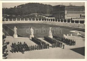 1940 A leventeszázad a Foro Mussolini-n, ahol 20000 főnyi római előkelőség és a G.I.L. ifjúság lelkes tapsa mellett, 1940 október 16-án torna- és táncbemutatót tartott / Hungarian Paramilitary Youth Organization (Levente) meeting the G.I.L. (Italian fascist youth organization) in Rome, Italy (EK)