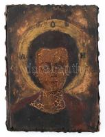 Jézus ikon másolat, fa alapon tempera, 22 x16,5 cm, kopott, sérült.