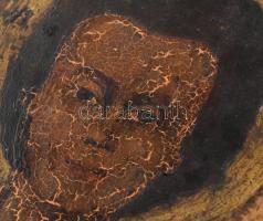 Jézus ikon másolat, fa alapon tempera, 22 x16,5 cm, kopott, sérült