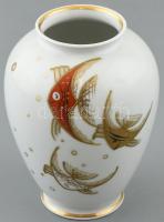 Schaubach Kunst hal mintás porcelán váza, kézzel festett, jelzett, minimális kopással. m: 12,5 cm