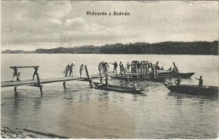 Hídverés a Száván / Brückenschlag an der Save / WWI Austro-Hungarian K.u.K. military, bridge building over the Sava (r)