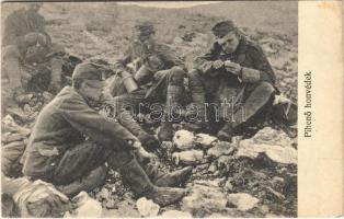 Pihenő honvédek. Kép a Tizenhetesek című hadi emlékkönyvből / WWI Austro-Hungarian K.u.K. military, resting soldiers (fl)