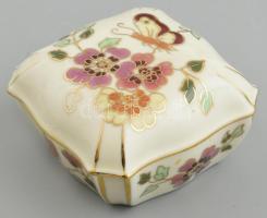 Zsolnay porcelán pillangó mintás bonbonniere. Kézzel festett, jelzett, hibátlan. 8x8 cm