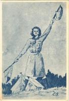 Serbian girl scout art postcard (EK)