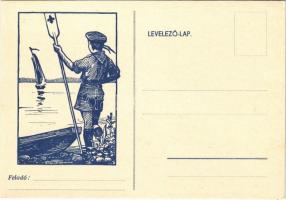 Cserkész evezővel / Hungarian boy scout art postcard s: Gerritsen