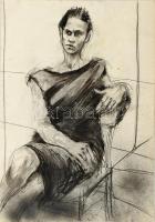 Jelzés nélkül: Női portré. Szén, ceruza, papír. 43x61 cm