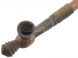 Régi ópium pipa, fém-fa, kopott, sérült, hiányos