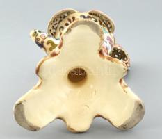 Antik majolika bőségszaru alakú váza Steidl Znaim, kézzel festett, aranyozott, jelzett, pereme ragas...