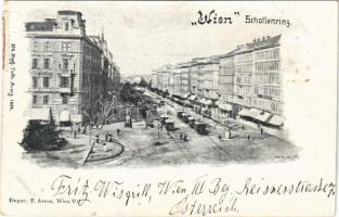 1899 (Vorläufer) Wien, Vienna, Bécs; Schottenring / street, horse drawn trams (slant cut)