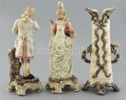 Neorokokó 3 részes kandalló dísz. 1db figurális váza, 2 db figura. Német. Kézzel festett, aranyozott...