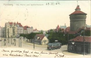 1904 Nürnberg, Nuremberg; Am Plerrer und Spittlerthorturm / street, tram, tower