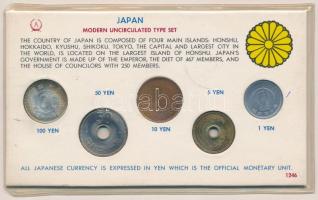 Japán 1965-1966. 1Y-100Y kartonlapon (5xklf) T:2,2- Japan 1965-1966. 1 Yen - 100 Yen on cardboard (5xdiff) C:XF,VF