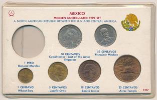 Mexikó 1959-1969. 1c-50c kartonlapon (6xklf, az 1P érme hiányzik) T:1- Mexico 1959-1969. 1 Centavo - 50 Centavos on cardboard (6xdiff, the 1 Peso coin is missing) C:AU