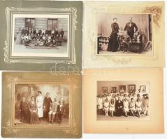 cca 1900-1920 Iskolai csoportfotók, családi képek, 4 db kartonra kasírozott fotó, egyik hátoldalon feliratozva, 16×22 cm