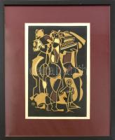 Ifj. Guti József Soma (1946-): Három nő. Linó, papír, jelzett. Próbanyomat. Üvegezett fa keretben. 4...