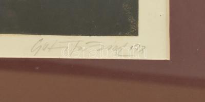 Ifj. Guti József Soma (1946-): Három nő. Linó, papír, jelzett. Próbanyomat. Üvegezett fa keretben. 4...