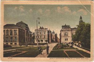 1933 Arad, Scoala superioara de Comert si parte din parc / Kereskedelmi főiskola, park / trade school, park (EB)