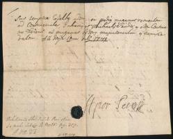 1749 Báró altorjai Apor Péter (1676-1752) történet- és emlékíró saját kezű aláírása egy kantai jószá...