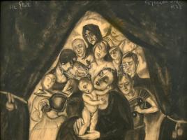 Gyenes Gitta (1888-1960): Az élet. Szén, papír, jelzett Üvegezett fa keretben. 22,5x29 cm