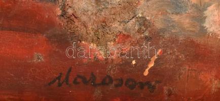 Marosán Gyula (1915-2003): Vörös táj. Olaj, vegyes technika, farost. Jelzett. Kisebb felületi sérülé...