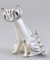 Hollóházi porcelán cica, kézzel festett, hibátlan, jelzett m: 9 cm