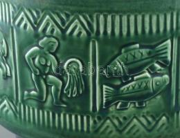 Gránit nagyméretű padlóváza, sárga alapon zöld mázzal, zodiákusok díszítéssel, jelzett, hibátlan. m:...