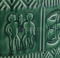 Gránit nagyméretű padlóváza, sárga alapon zöld mázzal, zodiákusok díszítéssel, jelzett, hibátlan. m:...