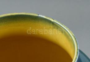 Gránit nagyméretű padlóváza, sárga alapon zöld mázzal, zodiákusok díszítéssel, jelzett, hibátlan. m:...