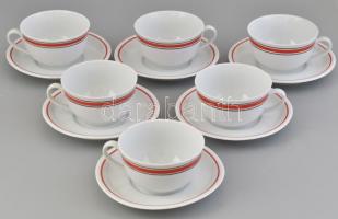 Zsolnay porcelán teás csésze készlet 6 db aljjal. kézzel festett, kis kopásokkal