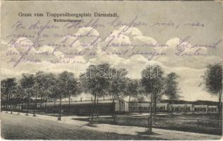 1918 Gruss vom Truppenübungsplatz Darmstadt, Wellblechhausen / German military barracks (fl)