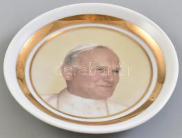 Hollóházi II. János Pál pápa látogatás tányér, matricás, jelzett, hibátlan d: 8 cm