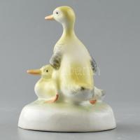 Aquincum kacsa pár porcelán figura, kézzel festett, jelzett, hibátlan, m: 8 cm