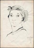 Anna Margit jelzéssel: Női portré. Tus, papír. Lapszéli szakadásokkal. 29x21 cm