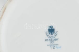 Hollóházi kék virág mintás kaspó. Kontúrmatricás, aranyozott porcelán, jelzett, hibátlan. d:13,5 cm,...