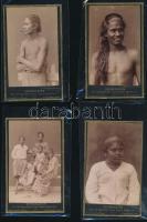 cca 1880 Srí Lanka (Ceylon), helyi lakosok, szingalézek portréi, keményhátú fotó Carl Hagenbeck (1844-1913) állatkereskedő expedíciójáról, 4 db, 10,5×6,5 cm