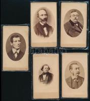 cca 1880 Bécsi, osztrák orvosokat ábrázoló fotók, hátoldalon feliratozva (Prof. Dr. Hebra, Prof. Duchak, Prof. Skoda, stb.), 5 db, 10,5×6,5 cm / Austrian doctors, 5 vintage photos, with description on the verso