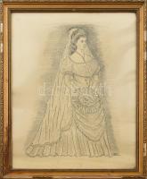 Olvashatatlan jelzéssel: Erzsébet királyné. Ceruza, papír. Sérült, üvegezett fa keretben. 50x40 cm