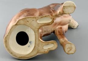 Németjuhász, festett majolika, jelzett, kopott, mázrepedt. m: 29 cm